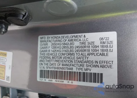 2022 Honda Pilot Awd Trailsport from USA, damaged, VIN 5FNYF6H80NB075448